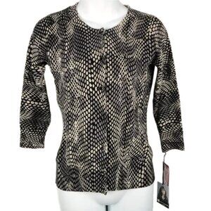 Valerie‎ Bertinelli Geometric Snake Print Cardigan Sweater Black Gray Tan PS